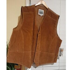 Vintage 100% Leather/ Nylon 2 pocket Lightweight Brown Basic Editions Vest XL